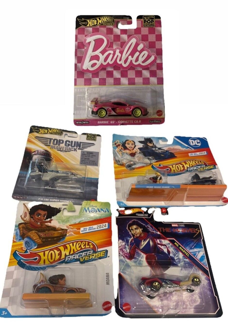 Hot wheels LOT Premium Barbie Moana Marvel Wonder Woman Batman Top Gun Cars Set